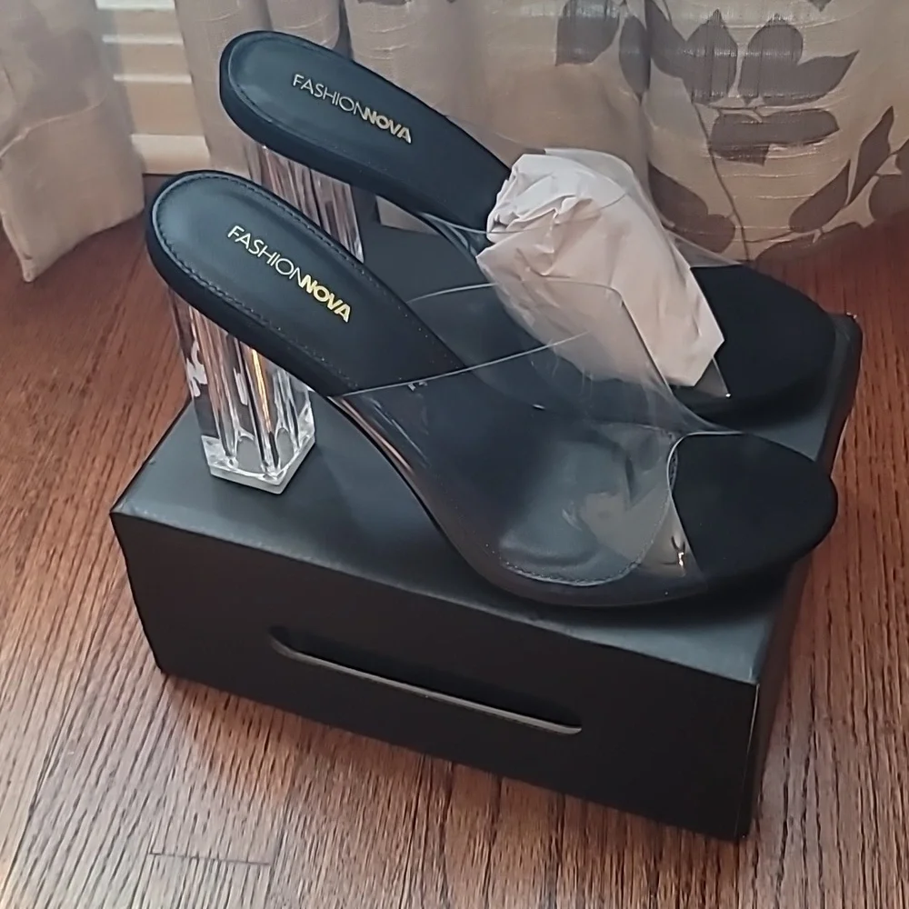 Fashion Nova Transparent and Black Heels - Picture 6 of 7